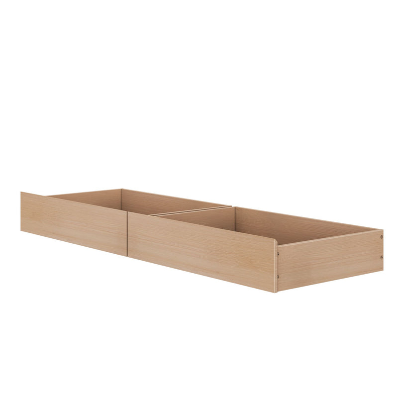 Light oak wooden under-bed storage drawers, low-profile pair of pull-out bed drawers for bedroom organization