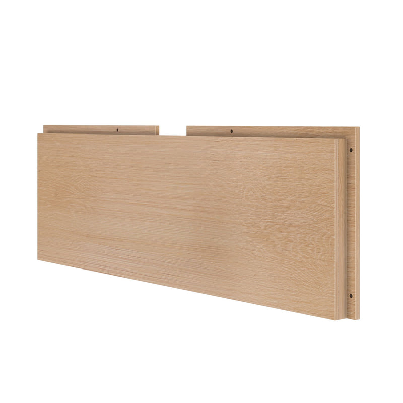 Two light oak veneer cabinet drawer fronts with pre-drilled mounting holes and modern flat-panel wood finish on white background