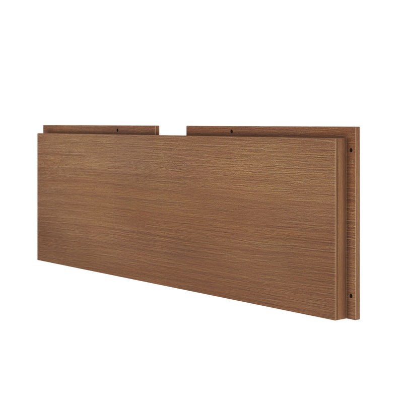 Walnut finish wall-mounted headboard panel with wood grain veneer and pre-drilled mounting holes for modern bedrooms