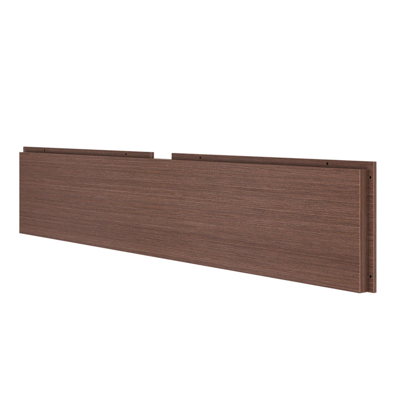Walnut-finish brown wood furniture panel with predrilled mounting holes, suitable as a drawer front or bed frame board