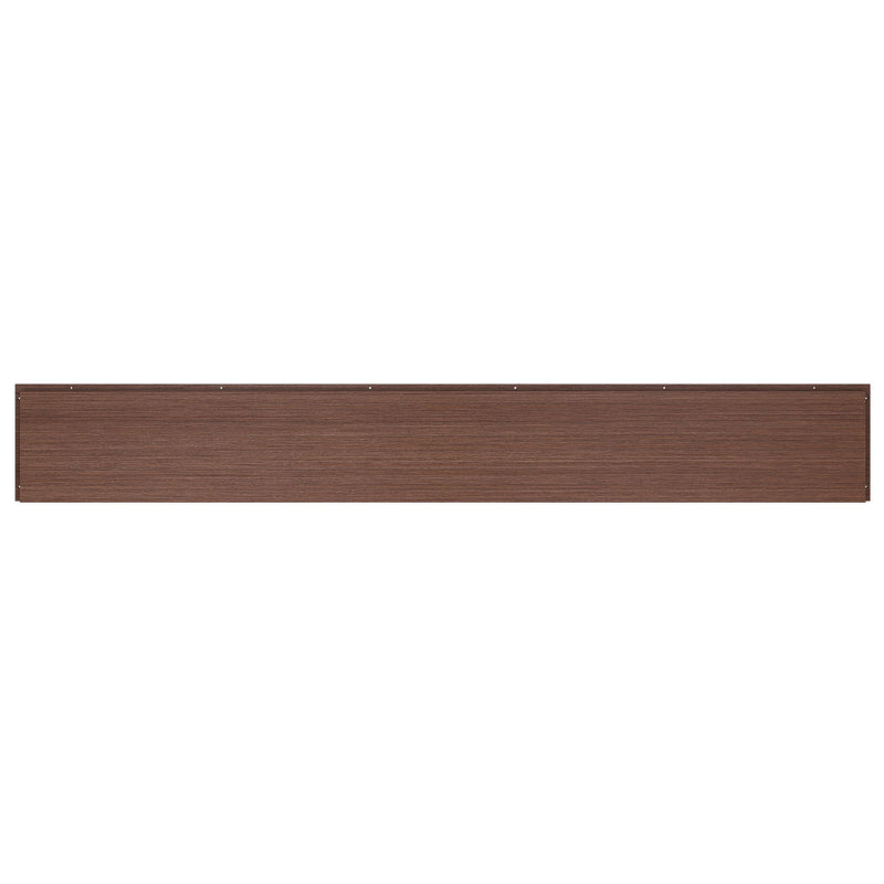Long brown wooden wall panel with horizontal wood grain and pre-drilled mounting holes