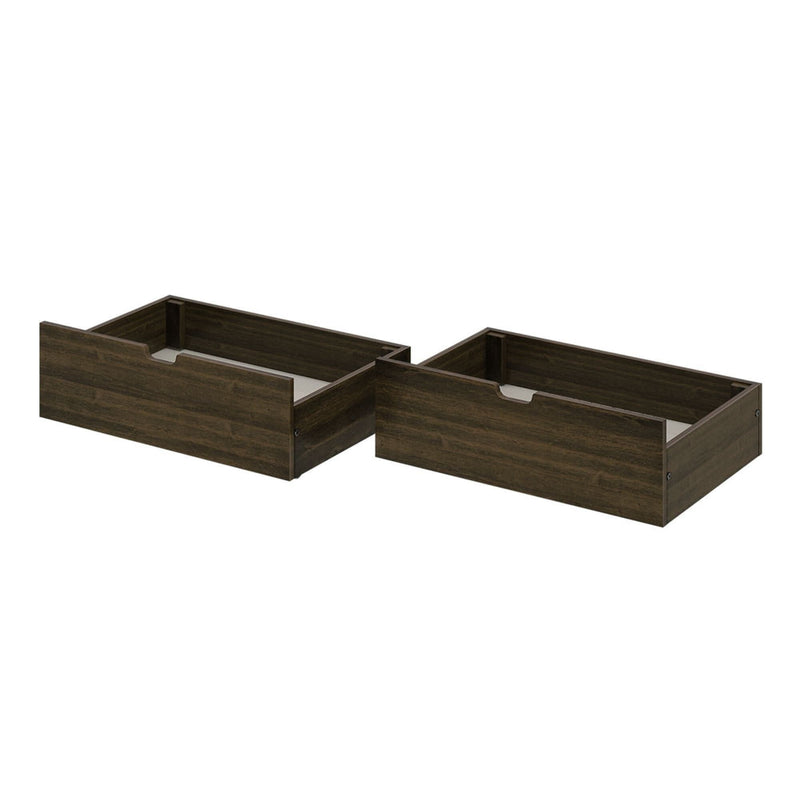 Dark brown wood under-bed storage drawers (set of 2) with recessed cutout handles — space-saving bedroom storage organizers