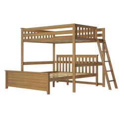 Wooden triple bunk bed with integrated ladder for kids' bedroom space-saving furniture.