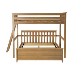 Wooden loft bed with ladder and sturdy slatted frame for children or teens' bedroom.