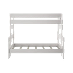 White wooden bunk bed frame on a white background.