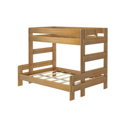 Wooden bunk bed frame with natural finish, featuring sturdy construction and modern design.