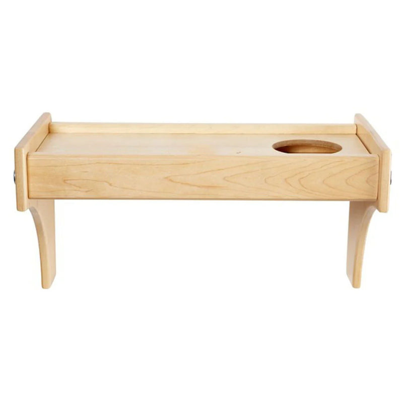 Natural maple wooden bedside lap tray with built-in cup holder hole and raised edges, minimalist bed table for laptop and drinks