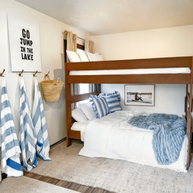 queen on queen bunk bed for adults in lake themed airbnb