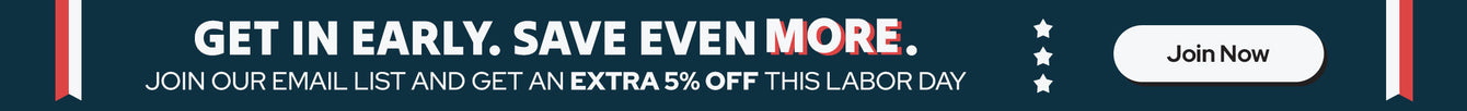 Labor Day email sign-up promotion banner offering an extra 5% discount for early access savings.