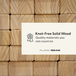 Knot-free solid wood blocks from Plank+Beam showcasing quality materials.
