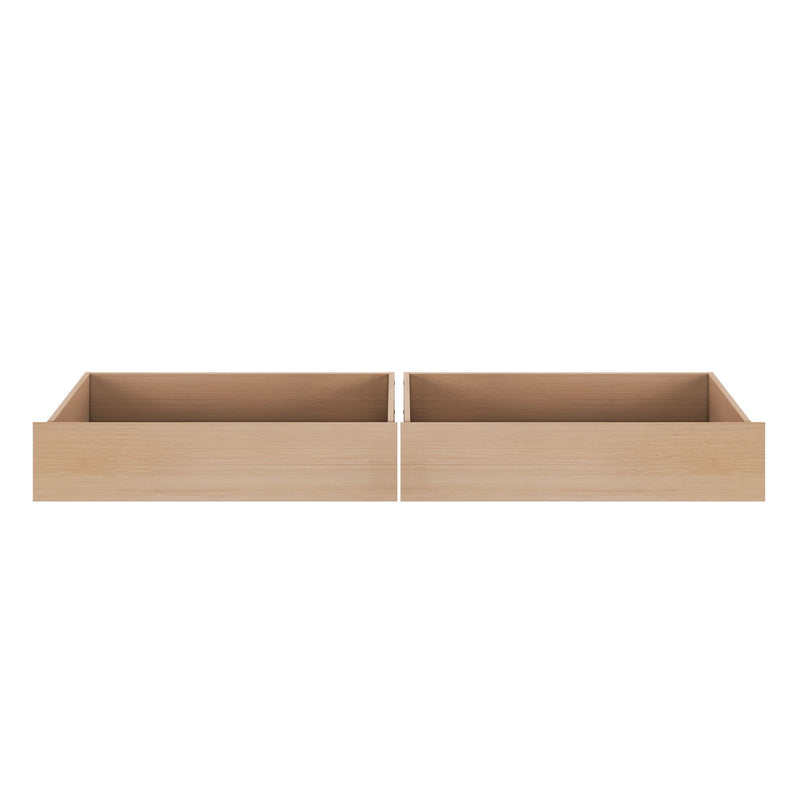 Set of 2 light oak under-bed wooden storage drawers, minimalist bedroom storage solution for organizing clothes, linens and accessories