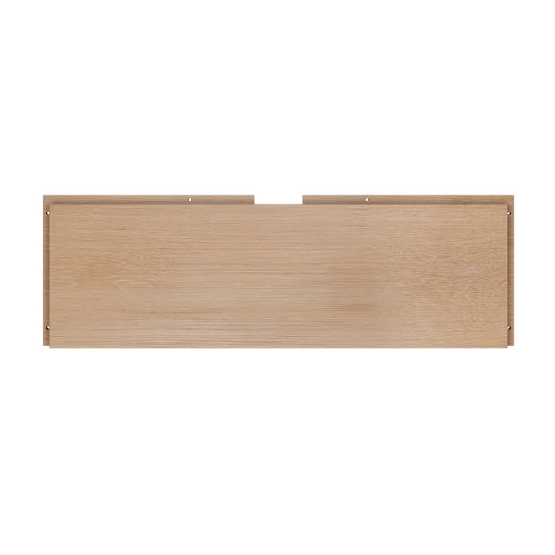 Light oak veneer headboard panel with center top cable notch and predrilled mounting holes, modern bedroom decor