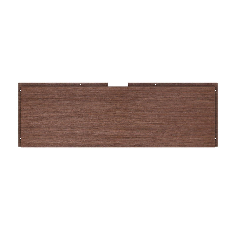Walnut brown wood headboard panel with horizontal grain, pre-drilled mounting holes and center notch