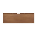 Walnut wood wall-mounted headboard panel with cable notch and predrilled mounting holes, modern minimalist bedroom headboard