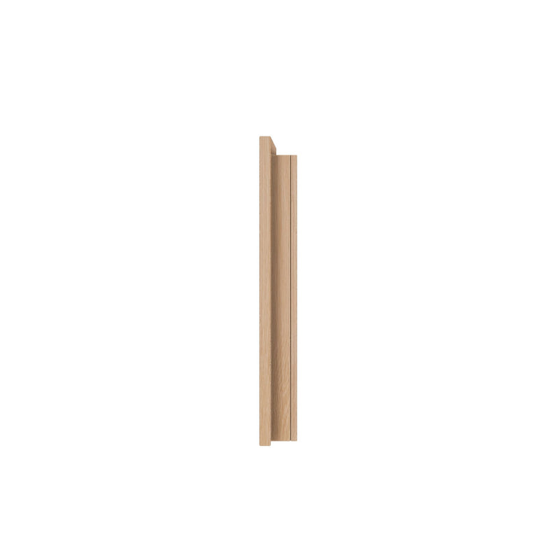 Oak door jamb trim molding on white background — natural unfinished wood door stop and jamb extension for interior door casing