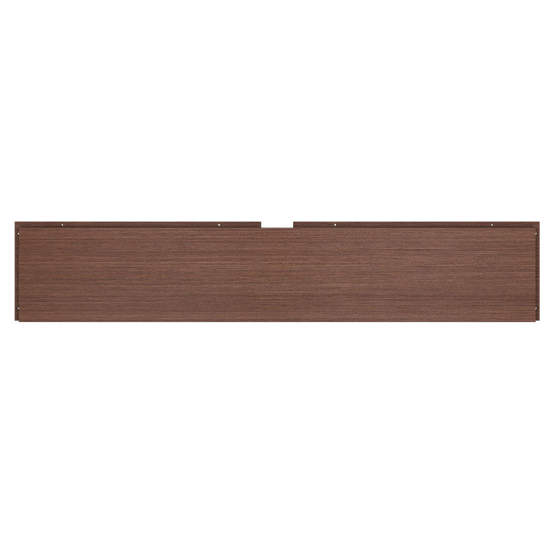 Walnut finish wooden headboard panel for bed frame, rectangular replacement with pre-drilled mounting holes and center notch