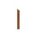 Vertical brown wooden door jamb profile with rabbeted edge on white background, close-up wood trim molding for interior doors and cabinetry