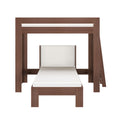 Modern walnut wooden loft bed with single white mattress and upholstered headboard, built-in ladder, space-saving design
