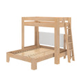 Light natural wood bunk bed with ladder and slatted platform, modern space‑saving loft bed frame for kids and teens