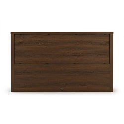 Dark walnut wood panel headboard with natural grain and framed edges on white background, modern rustic bedroom furniture for queen or king beds