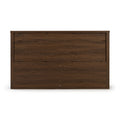 Dark walnut wood panel headboard with natural grain and framed edges on white background, modern rustic bedroom furniture for queen or king beds