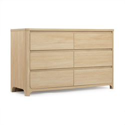 Light oak 6-drawer dresser with natural wood finish, modern minimalist bedroom storage cabinet with smooth handleless drawers