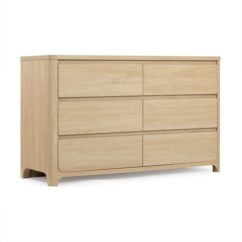 Light oak 6-drawer dresser with natural wood finish, modern minimalist bedroom storage cabinet with smooth handleless drawers