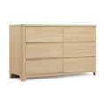 Light oak 6-drawer dresser with natural wood finish, modern minimalist bedroom storage cabinet with smooth handleless drawers