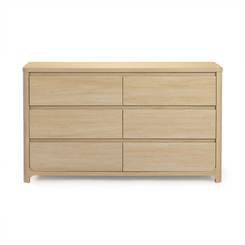 Light oak 6-drawer dresser with minimalist flat fronts, modern bedroom storage chest