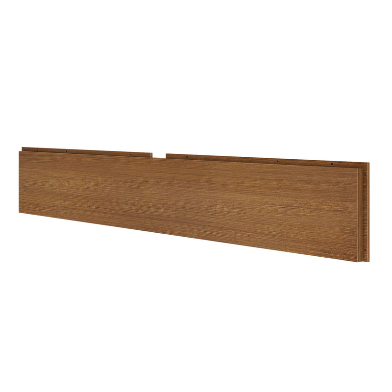 Wood-finish headboard panel for platform bed, long rectangular bed frame board with visible wood grain and pre-drilled mounting holes