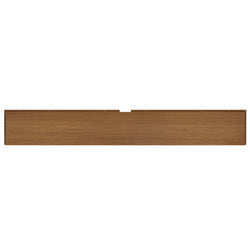 Walnut-finish rectangular wooden headboard panel with pre-drilled mounting holes and center notch for bed frame