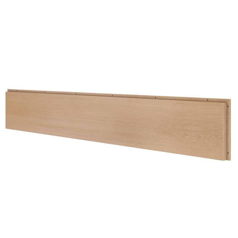 Light oak veneer long wooden panel with pre-drilled mounting holes for bed frame or headboard assembly, smooth grain finish