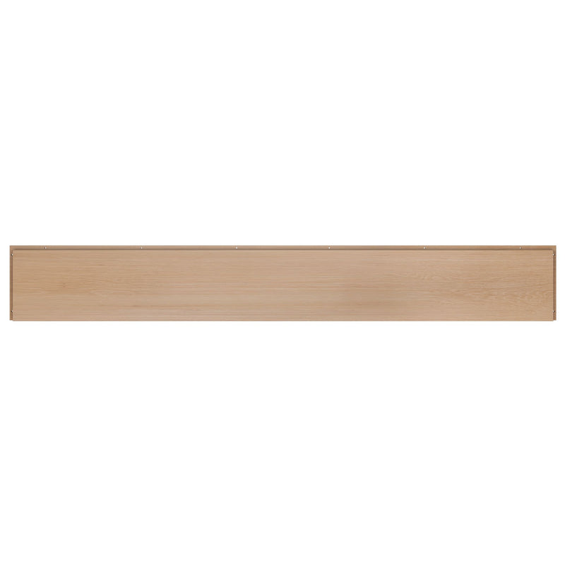 Long light oak wooden shelf panel with natural grain and pre-drilled holes for wall-mounted floating shelf