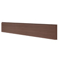 Long walnut-finish wooden furniture panel with horizontal wood grain and pre-drilled mounting holes