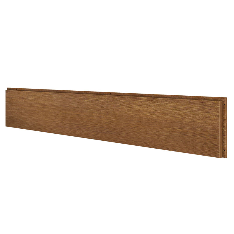 Walnut-finish wood headboard panel for bed frame with horizontal grain and predrilled mounting holes — replacement bedroom furniture part