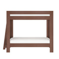Modern walnut twin-over-twin bunk bed with side ladder and white mattress, space-saving wooden children's bedroom furniture