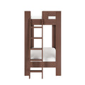 Solid wood twin bunk bed with built-in ladder, space-saving chocolate brown finish, modern kids' loft bed