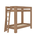 Natural wood twin-over-twin bunk bed with ladder, solid wood modern minimalist kids' bed frame with neutral finish