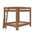 Wooden loft bunk bed frame with ladder and slatted platform in walnut finish — modern sturdy space-saving bed frame