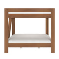 Walnut brown solid wood bunk bed with ladder, twin-over-full space-saving design and white mattresses