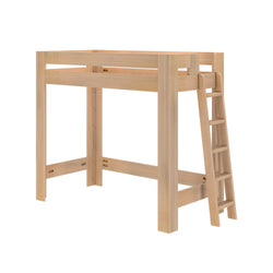 Natural pine loft bed frame with ladder, twin-size elevated wooden space-saving high sleeper bed for kids and small bedrooms