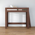 Modern walnut loft bed frame with ladder — solid wood, space-saving elevated bed with mattress and pillows on hardwood floor