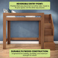Wood loft bed with right-side staircase, durable plywood construction, reversible entry point and space-saving elevated design engineered for adult stability.
