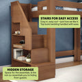 Wooden bunk bed stairs with built-in hidden storage shelves, space-saving loft bed staircase for kids' bedroom storing books, decor and essentials