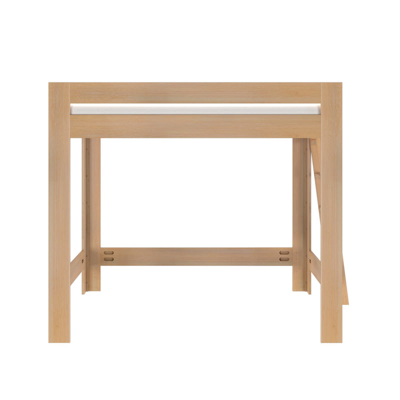 Light natural wood folding table with modern minimalist design and space-saving hinged legs, ideal small desk or compact dining table