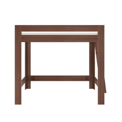 Walnut wood desk frame with rectangular legs and crossbar, modern minimalist writing desk base for home office