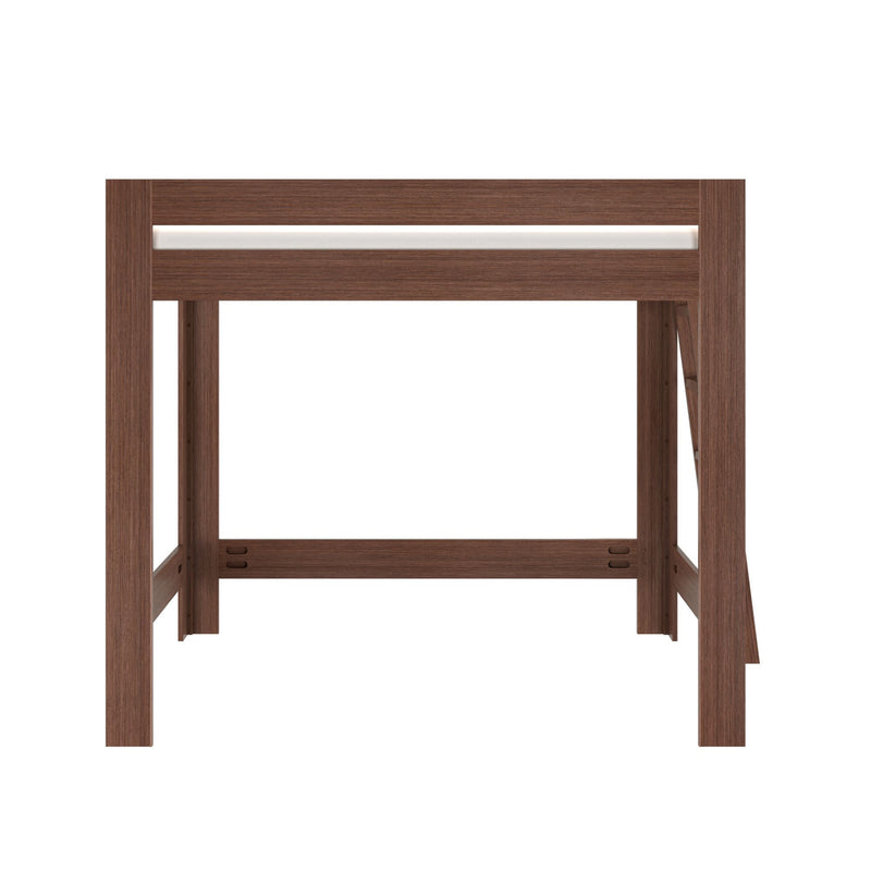 Walnut wood desk frame with rectangular legs and crossbar, modern minimalist writing desk base for home office