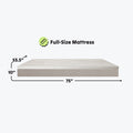 Full-size mattress with dimensions 53.5 inches wide, 75 inches long, and 10 inches thick.