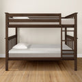 Dark wood bunk bed with ladder in a modern bedroom setting.