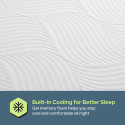Gel memory foam mattress surface with built-in cooling technology for comfortable sleep.